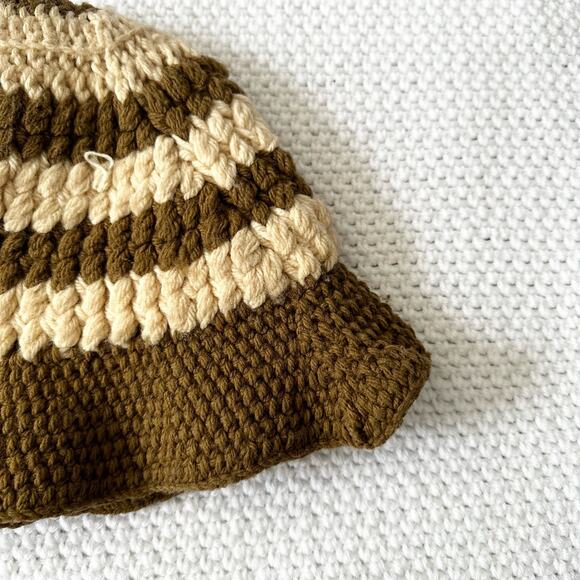 Handmade Crochet Brown Beige Tan Stripe Bucket Hat One Size Boho - Picture 7 of 10
